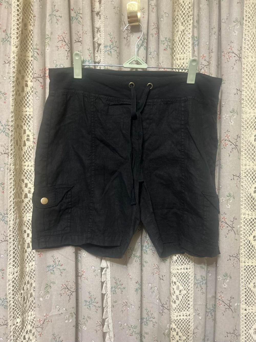 Linen‎ Drawstring Shorts Wearables Anthro Black Cargo Pocket Small NWOT